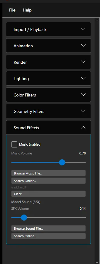 Sound effects tab